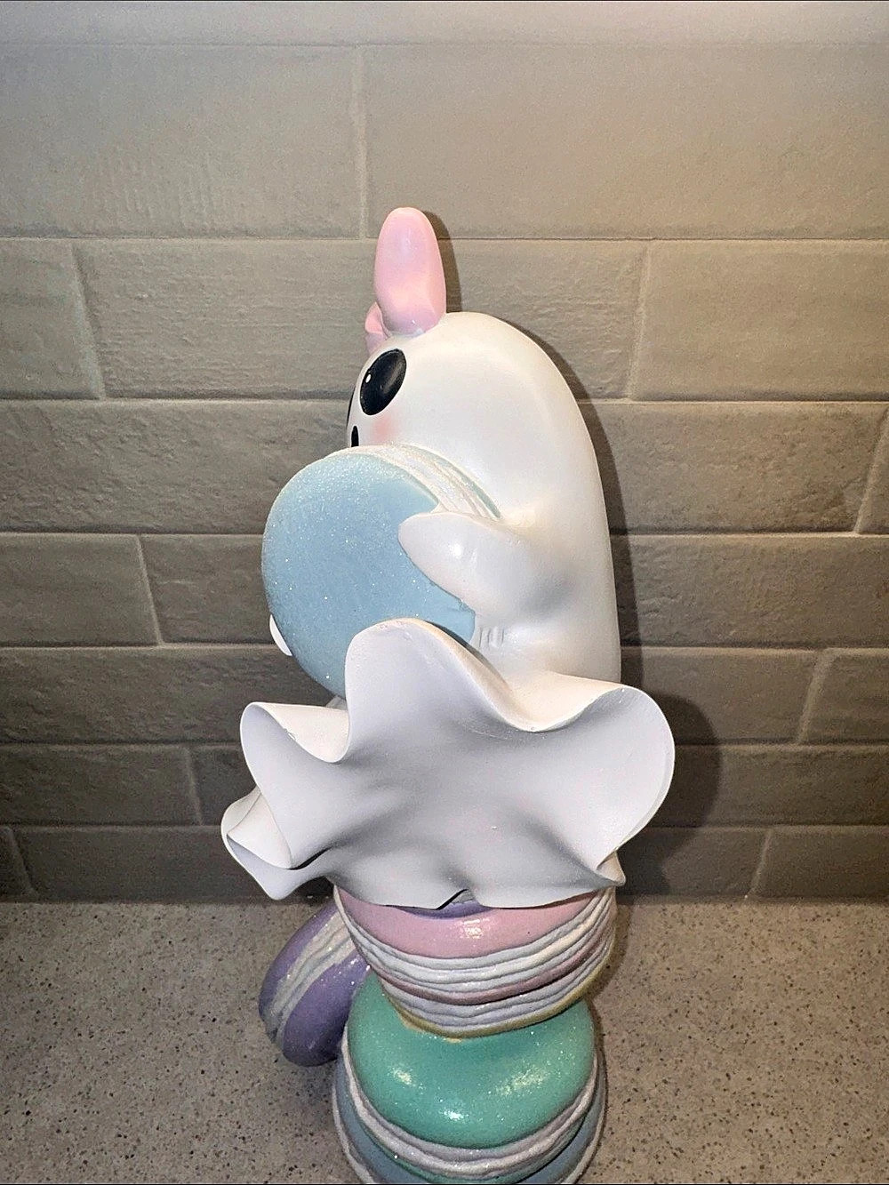Halloween Ghost with Pink Bow a top Pastel Glitter Macaron Stack Figurine - Picture 5 of 8